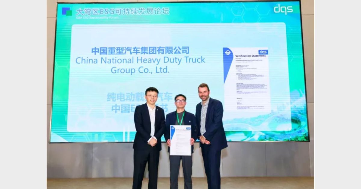 DQS - DQS为中国重汽纯电动载货汽车颁发中国EPD核查声明